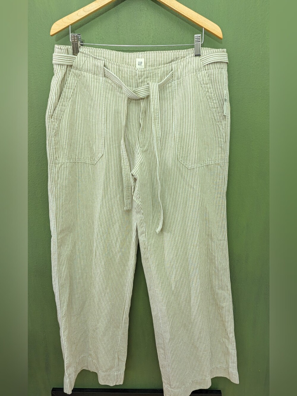 GAP Women's Cream and Light Beige Striped Drawstring Pants